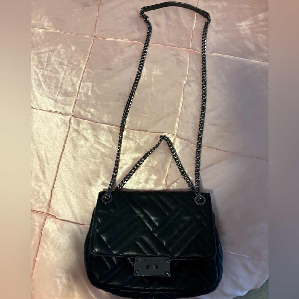 Authentic Michael Kors Black Quilted Chain-Handle Purse